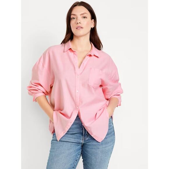 NWT Old Navy Oversized Pink Boyfriend Shirt Women’s Large Tall Button-Down - Picture 1 of 7